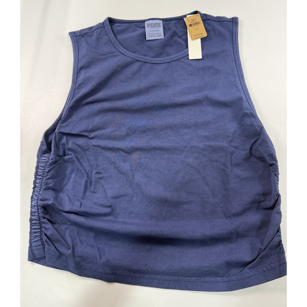 NWT Victoria's Secret PINK Side Ruched Muscle Tank Top Blue Size Large L